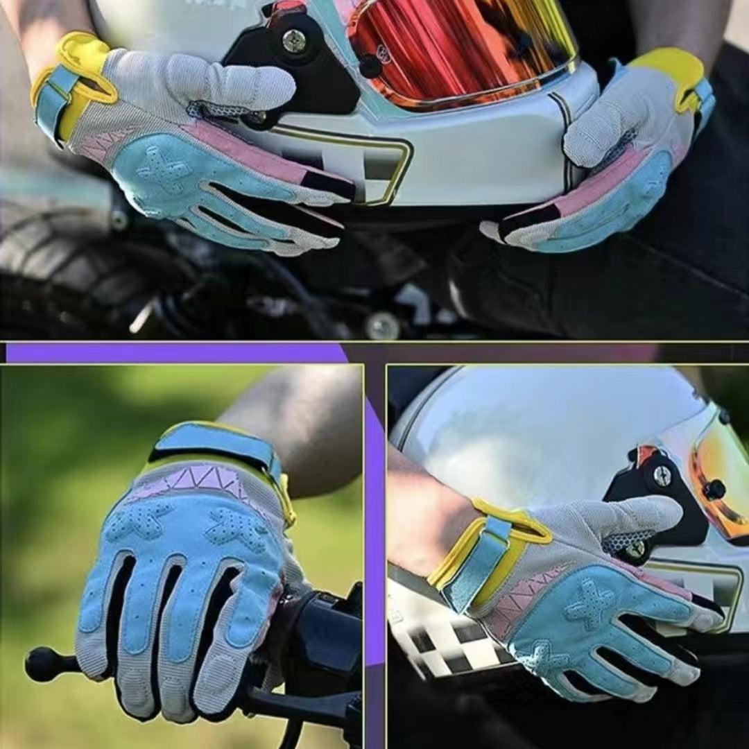 Powder blue motorcycle gloves