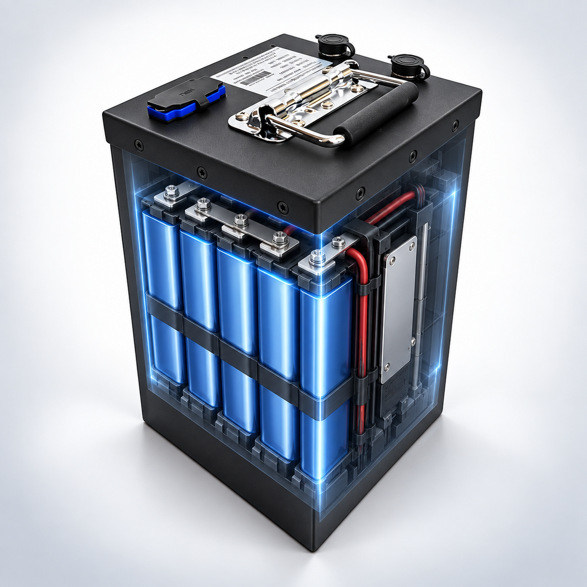 Illustration of the Molo5 removable battery and two charging ports